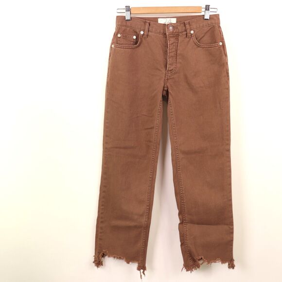 Free People We The Free Maggie Mid-Rise Straight-Leg Raw Frayed Hems Jeans 24 - Picture 4 of 8